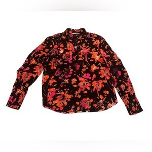 Go Silk Floral Long Sleeve Blouse | Black/Multi | Size M | Washable Silk